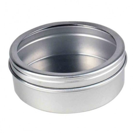 Boite Ronde de Rangement avec Couvercle Transparent pour Crème Cosmetique Coton-tiges Coton Metal Aluminium