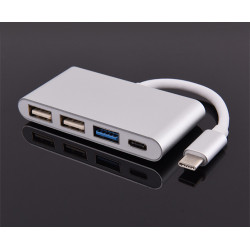 Multi Adaptateur 4 en 1 Type C pour MAC Hub 2 ports USB 2.0 1 Port USB 3.0 (ARGENT)
