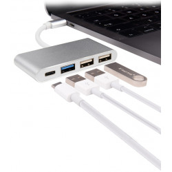 Multi Adaptateur 4 en 1 Type C pour Smartphone Hub 2 ports USB 2.0 1 Port USB 3.0 (ARGENT)