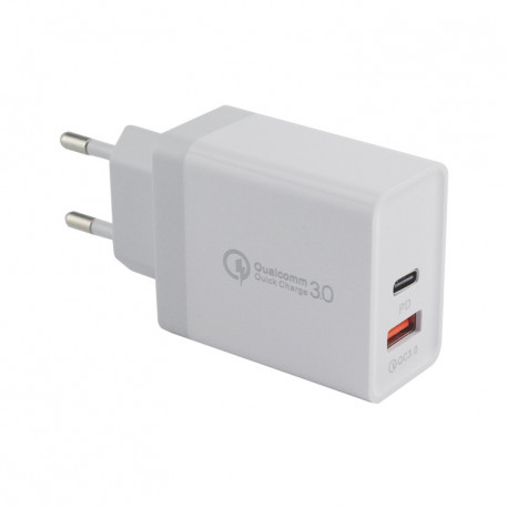 Adaptateur Secteur Type C & USB pour MAC Double Prise Murale 2 Ports Thun­der­bolt 3 Courant AC Chargeur (BLANC)