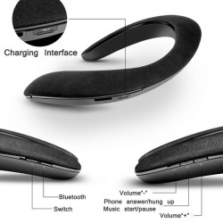 Enceinte Epaule pour Smartphone Musique Sans Fil Cou Bluetooth (NOIR)
