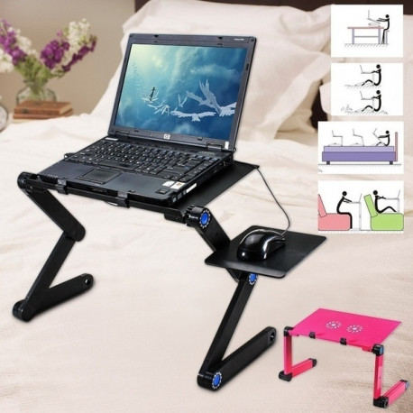 Support Lit avec Ventilateur pour PC & MAC Table Reglable Pliable Canape (NOIR)