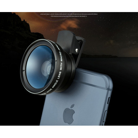 Objectif Pince 2 en 1 pour Smartphone Super Grand Angle Macro 0.45X Lentille Universel (NOIR)