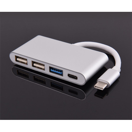 Multi Adaptateur 4 en 1 Type C pour Smartphone Hub 2 ports USB 2.0 1 Port USB 3.0 (ARGENT)