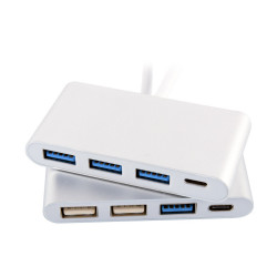 Multi Adaptateur 4 en 1 Type C pour Smartphone Hub 2 ports USB 2.0 1 Port USB 3.0 (ARGENT)