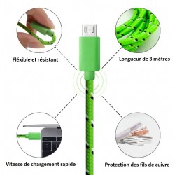Cable Tressé 1m Micro-USB pour Smartphone Android Chargeur Connecteur USB Lacet Fil Nylon