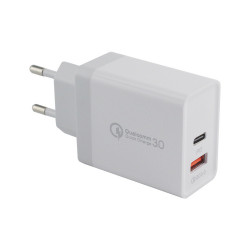 Adaptateur Secteur Type C & USB pour MAC Double Prise Murale 2 Ports Thun­der­bolt 3 Courant AC Chargeur (BLANC)