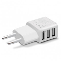 Adaptateur Secteur USB pour Smartphone Tablette Triple Prise Murale 3 Ports Courant AC Chargeur Blanc (5V-2A) Universel