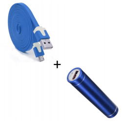 Pack Batterie pour Smartphone Micro USB (Cable Noodle 3m + Batterie Chargeur Externe) Android Power Bank 2600mAh