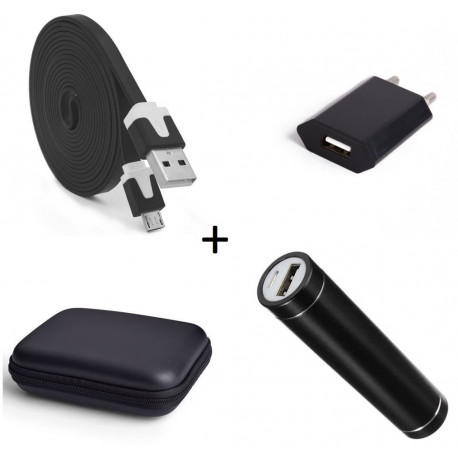 Pack pour Smartphone (Cable Chargeur Noodle Micro-USB + Pochette + Batterie + Prise Secteur)