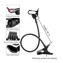 Support Bureau Lazy pour Smartphone Pince Clip Universel Flexible Reglable