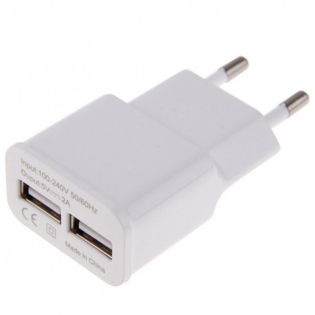 Adaptateur Double USB Prise Murale 2 Ports Secteur Courant AC Chargeur Blanc (5V-2A) Universel