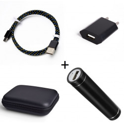 Pack pour Smartphone (Cable Chargeur Type C Tresse 3m + Pochette + Batterie + Prise Secteur) Android