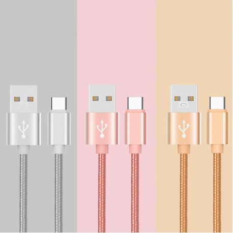 Cable Tressé Type C pour Smartphone Chargeur USB 1m Réversible Connecteur Syncronisation Nylon