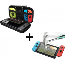 Pack pour NINTENDO Switch (Pochette + Film Verre Trempé) Rangement Protection (NOIR)