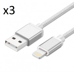 Pack de 3 Cables Metal Nylon pour IPHONE Lightning APPLE Chargeur Connecteur