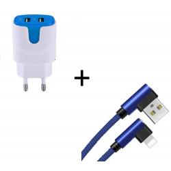 Pack pour IPHONE Lightning (Cable 90 degres Fast Charge + Double Prise Secteur Couleur)