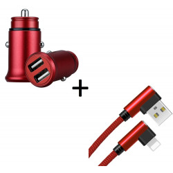 Pack pour IPHONE Lightning (Cable 90 Fast Charge + Mini Double Prise Allume Cigare) 