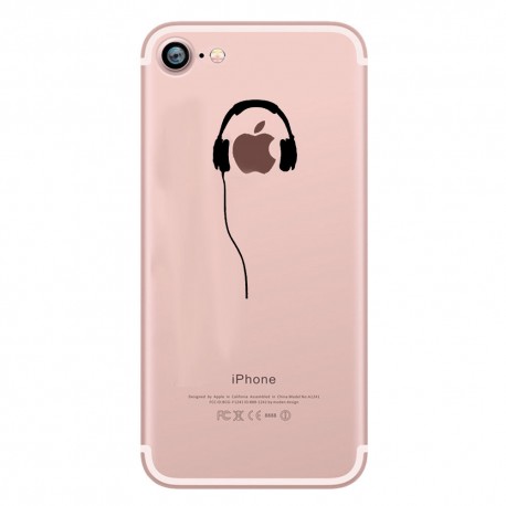 Coque Silicone IPHONE 7 Casque Fun APPLE Ecouteurs Pomme Musique Transparente Protection Gel Souple