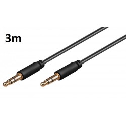 Câble 3m pour Smartphone Voiture Musique Audio Double Jack Male 3.5 mm NOIR