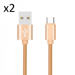 Pack de 2 Cables Metal Nylon Type C pour Smartphone Android Chargeur Connecteur