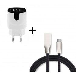 Pack Chargeur pour Smartphone Type C (Cable Fast Charge + Double Prise Secteur Couleur USB) Android