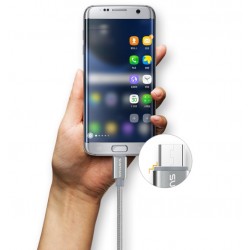 Câble Metal Nylon Pour Android Chargeur USB/Micro USB 1,5m Connecteur Tréssé