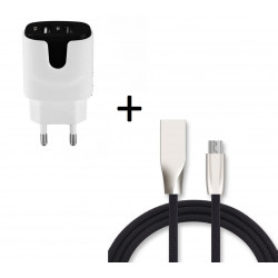 Pack Chargeur pour Smartphone Micro-USB (Cable Fast Charge + Double Prise Secteur Couleur USB) Android