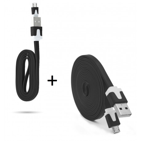 Pack Chargeur pour Smartphone Micro USB (Cable Noodle 3m + Cable Noodle 1m) Android