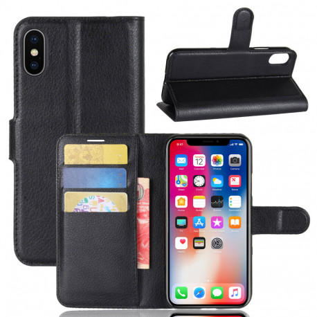 Coque Portefeuille pour "IPHONE X" APPLE Simili-cuir Rabat Protection (NOIR)