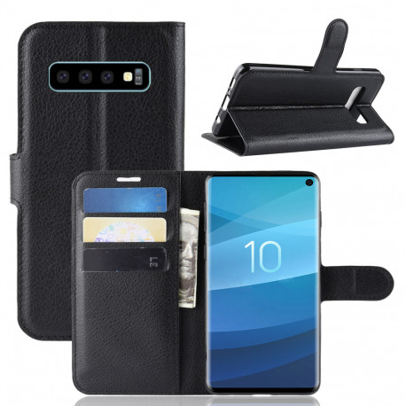 Coque Portefeuille pour "SAMSUNG Galaxy S10" Simili-cuir Rabat Protection (NOIR)