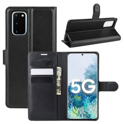 Coque Portefeuille pour "SAMSUNG Galaxy S20" Simili-cuir Rabat Protection (NOIR)