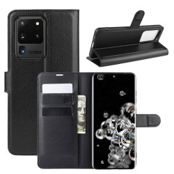 Coque Portefeuille pour "SAMSUNG Galaxy S20 Ultra" Simili-cuir Rabat Protection (NOIR)