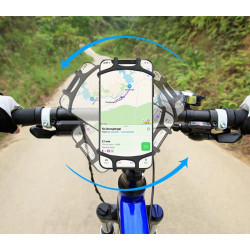 Support Vélo Silicone pour Smartphone Guidon GPS Moto Poussette VTT Rotatif Universel (NOIR)