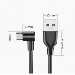 Cable Chargeur Ultra Rapide 1m Micro USB 90° pour Smartphone Android Very Fast Charge 3A (NOIR)