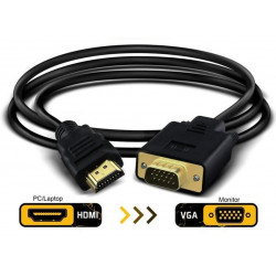 Cable HDMI Male Vers VGA Male Adaptateur Gold FULL HD PC Ecran 1080p (NOIR)