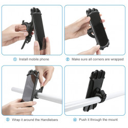 Support Vélo Silicone pour Smartphone Guidon GPS Moto Poussette VTT Rotatif Universel (NOIR)