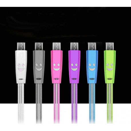 Cable Smiley Micro USB pour Smartphone LED Lumière Android Chargeur USB Connecteur