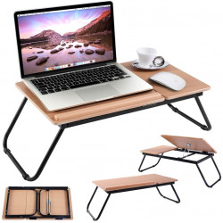 Support Lit Effet Bois pour Mac et PC Table Reglable Pliable Canape