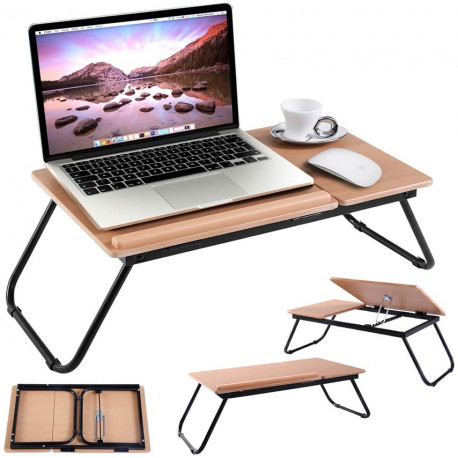 Support Lit Effet Bois pour Mac et PC Table Reglable Pliable Canape
