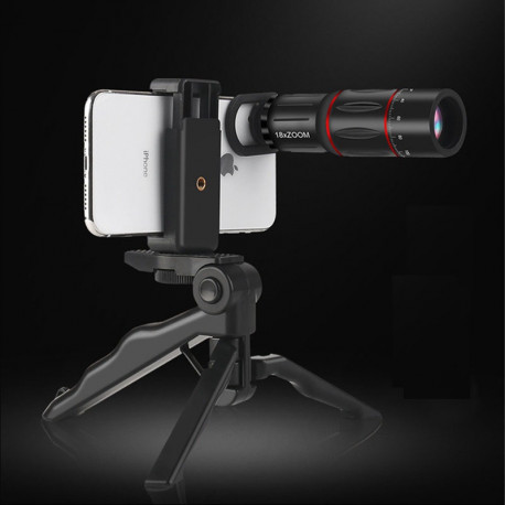 Pack Photo pour Smartphone (Objectif Zoom x18 + Mini Trepied + Telecommande) Universel Pochette Demontable