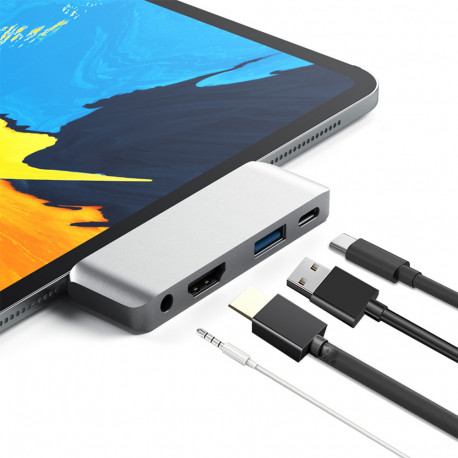 Adaptateur 4 en 1 Type C pour Mac Femelle HDMI Jack USB (ARGENT)