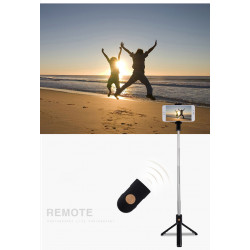 Selfie Stick Metal avec Trepied pour Smartphone Perche Android IOS Telecommande Sans Fil Bluetooth Photo (NOIR)