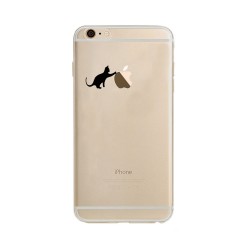 Coque Silicone IPHONE 6/6S PLUS (+) Chat Fun APPLE Cat Noir Joue Pomme Transparente Protection Gel Souple