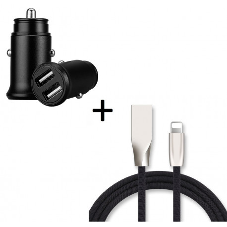 Pack Chargeur pour IPHONE Lightning (Cable Fast Charge + Mini Double Prise Allume Cigare USB) APPLE IOS