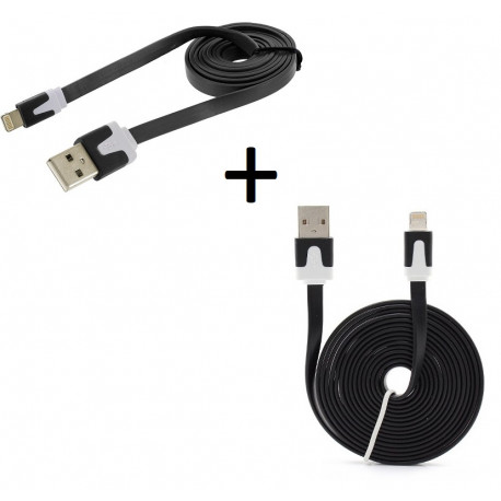Pack Chargeur pour IPHONE Lightning (Cable Noodle 3m + Cable Noodle 1m) USB APPLE IOS