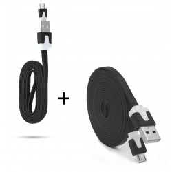 Pack Chargeur pour Smartphone Micro USB (Cable Noodle 3m + Cable Noodle 1m) Android