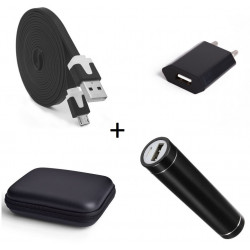 Pack pour Smartphone (Cable Chargeur Noodle Micro-USB + Pochette + Batterie + Prise Secteur)