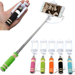 Mini Perche Selfie pour Smartphone avec Cable Jack Selfie Stick Android IOS Réglable Bouton Photo 