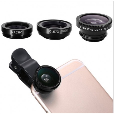 Objectif Pince 3 en 1 pour Smartphone Universel Macro Fisheye Grand Angle Metal Pochette Demontable